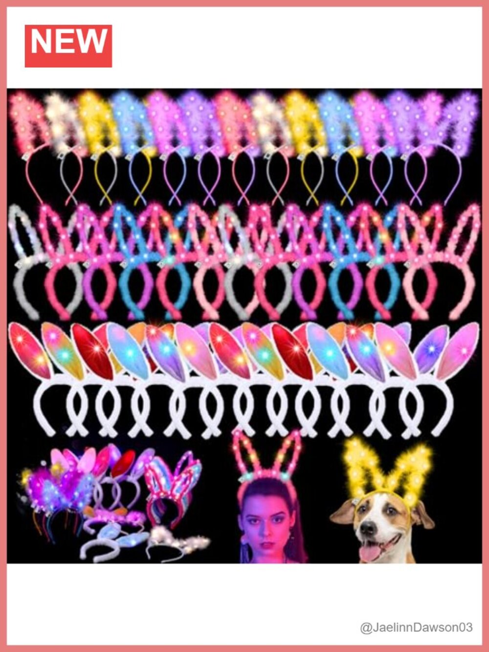 72 Pack Light Up Bunny Ear Headbands LED Glow Party Favors